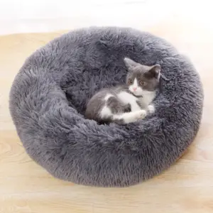 Round Plush Puppy & Sphynx Cat Bed – Calming Donut Nest for Better Sleep - Image 2