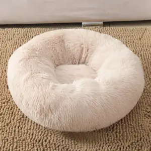 Round Plush Puppy & Sphynx Cat Bed – Calming Donut Nest for Better Sleep - Image 11